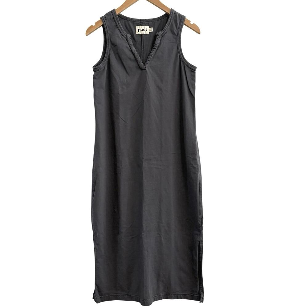 Pact Organic Midi Tank Dress Womens Size Medium Side Slits Coastal Grandma Beach